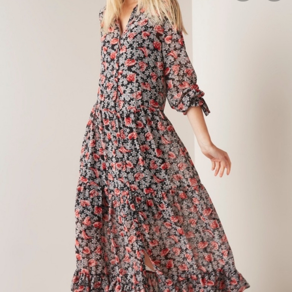 $99 Mng Mango Long Maxi Dress. Black Floral XS. - Picture 3 of 8